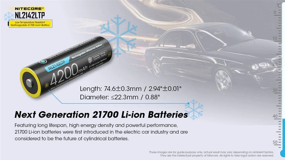 įkraunama Li-ion baterija žemoms temperatūroms Nitecore NL2142LTP 21700- 4200mAh