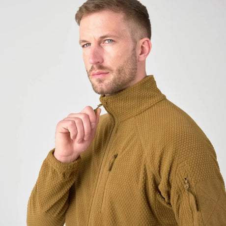 taktinis flisinis dzemperis helikon-tex alpha tactical coyote detali