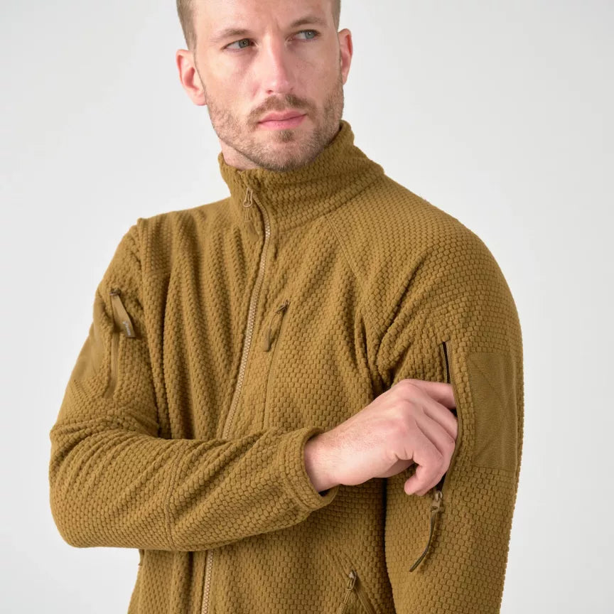 taktinis flisinis dzemperis helikon-tex alpha tactical coyote detali