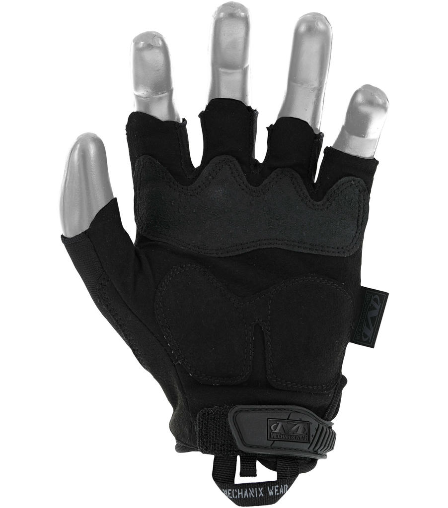 bepirstes taktines pirstines mechanix m-pact juodos delnas