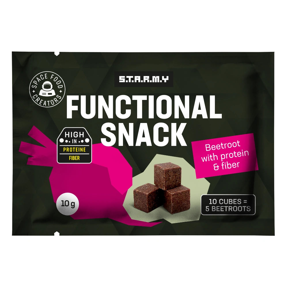 STARMY BITES – šaltyje džiovintas burokėlių proteininis užkandis ilgai dienai