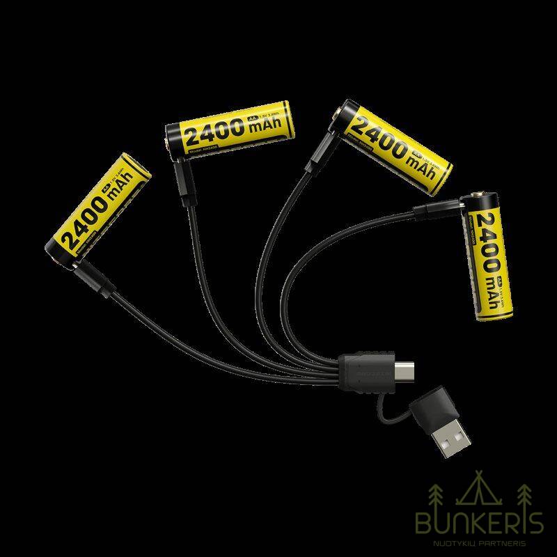 Įkraunamos baterijos Nitecore NH2400 2400mAh, 4vnt. + kabelis - Image 1